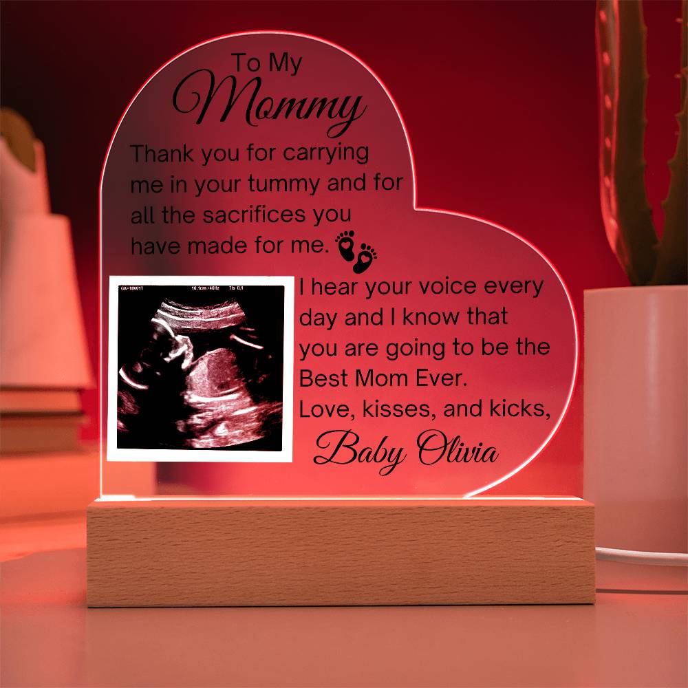 To My Mommy - Personalized Ultrasound Photo Heart Plaque with LED