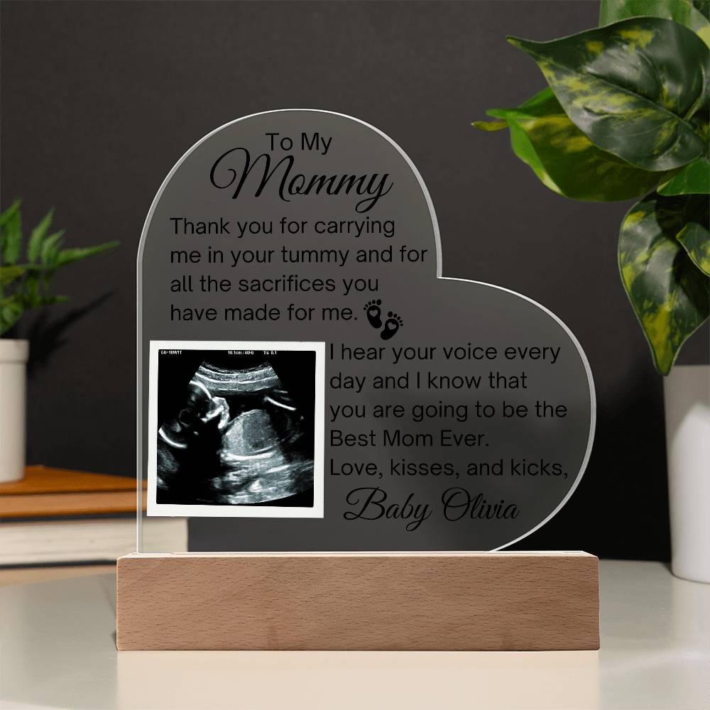 To My Mommy - Personalized Ultrasound Photo Heart Plaque with LED