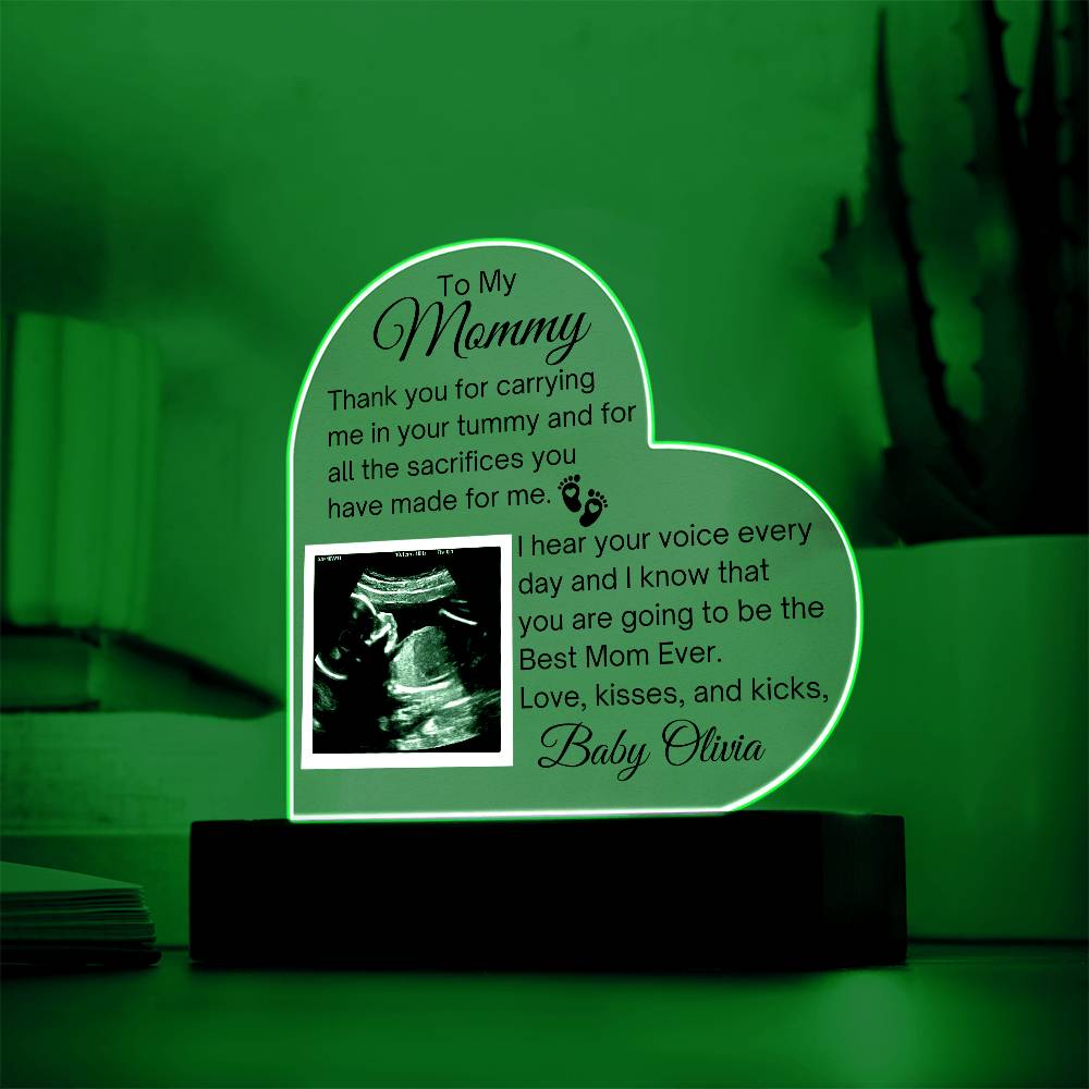 To My Mommy - Personalized Ultrasound Photo Heart Plaque with LED