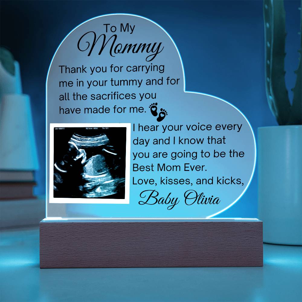 To My Mommy - Personalized Ultrasound Photo Heart Plaque with LED