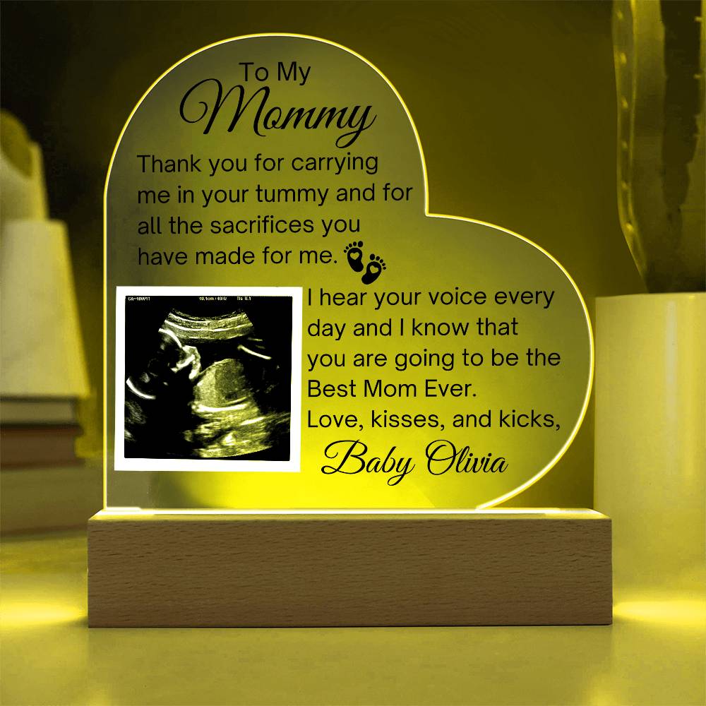 To My Mommy - Personalized Ultrasound Photo Heart Plaque with LED